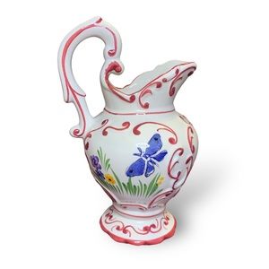 Vintage RCCL Pitcher Hand Painted and Signed Made In Portugal Floral Butterfly